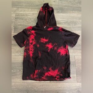Red and Black Tie-Dye hooded tshirt